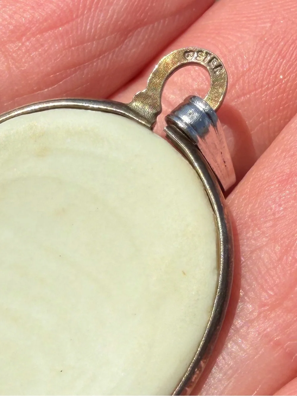 Vintage Sterling Ceramic Red Cardinal Oval Pendant Charm